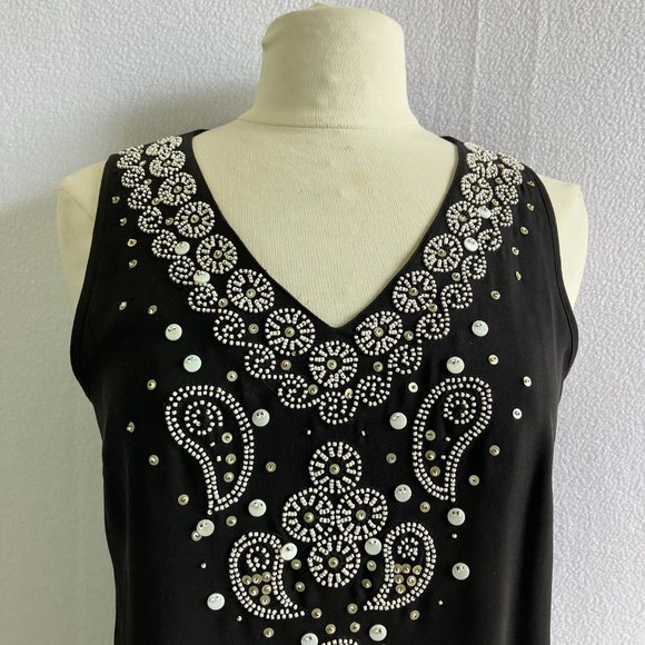 Black Silk Beaded Shell Top - Picture 3 of 9